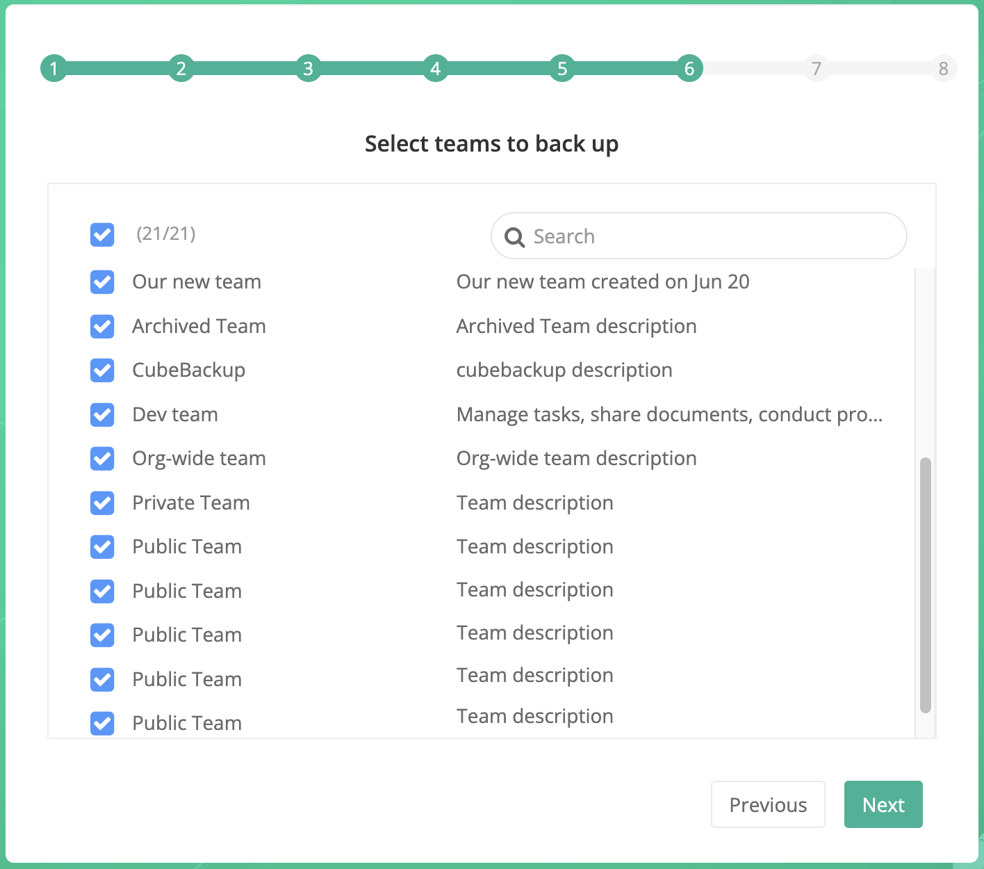 Step 6. Select Teams to back up